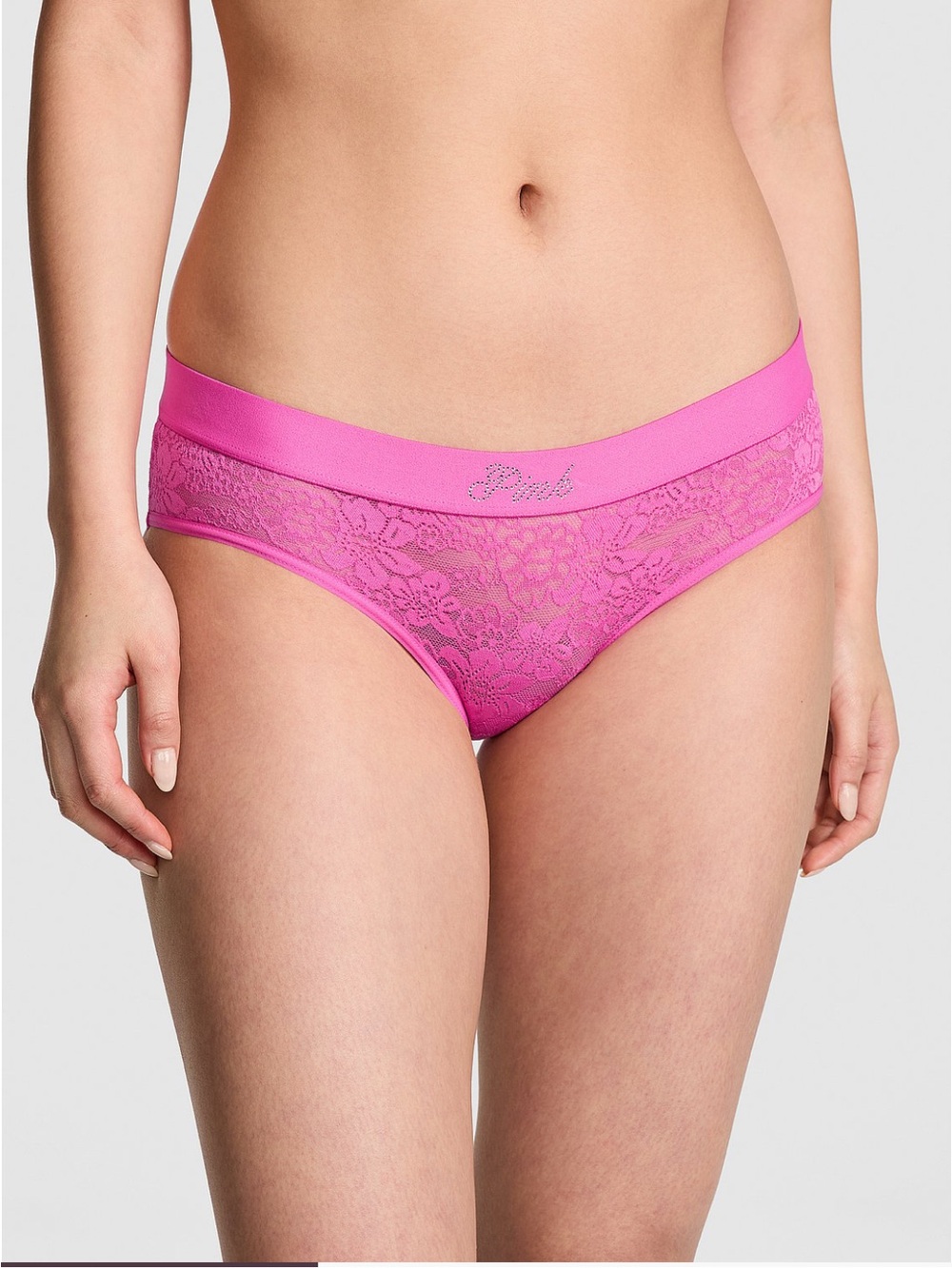 NWT PINK Victoria’s Secret Lacie Logo Hiphugger Panty.